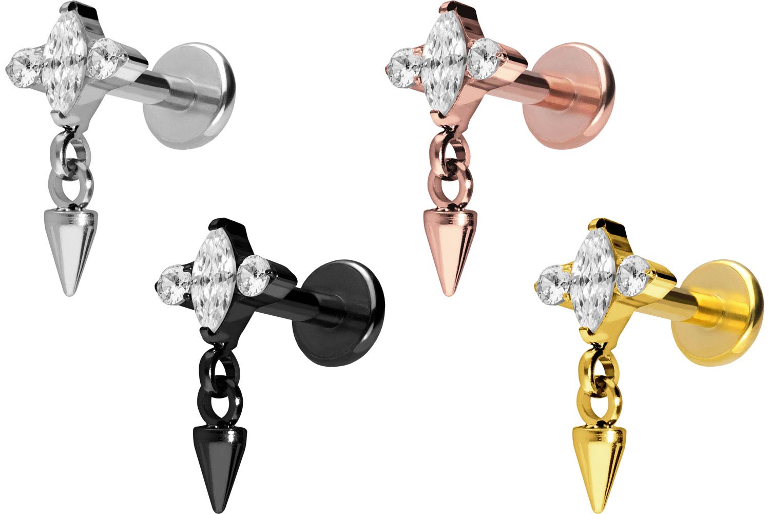 Titan Labret Piercing mit Push Fit EINGEFASSTE KRISTALLE + SPITZE
